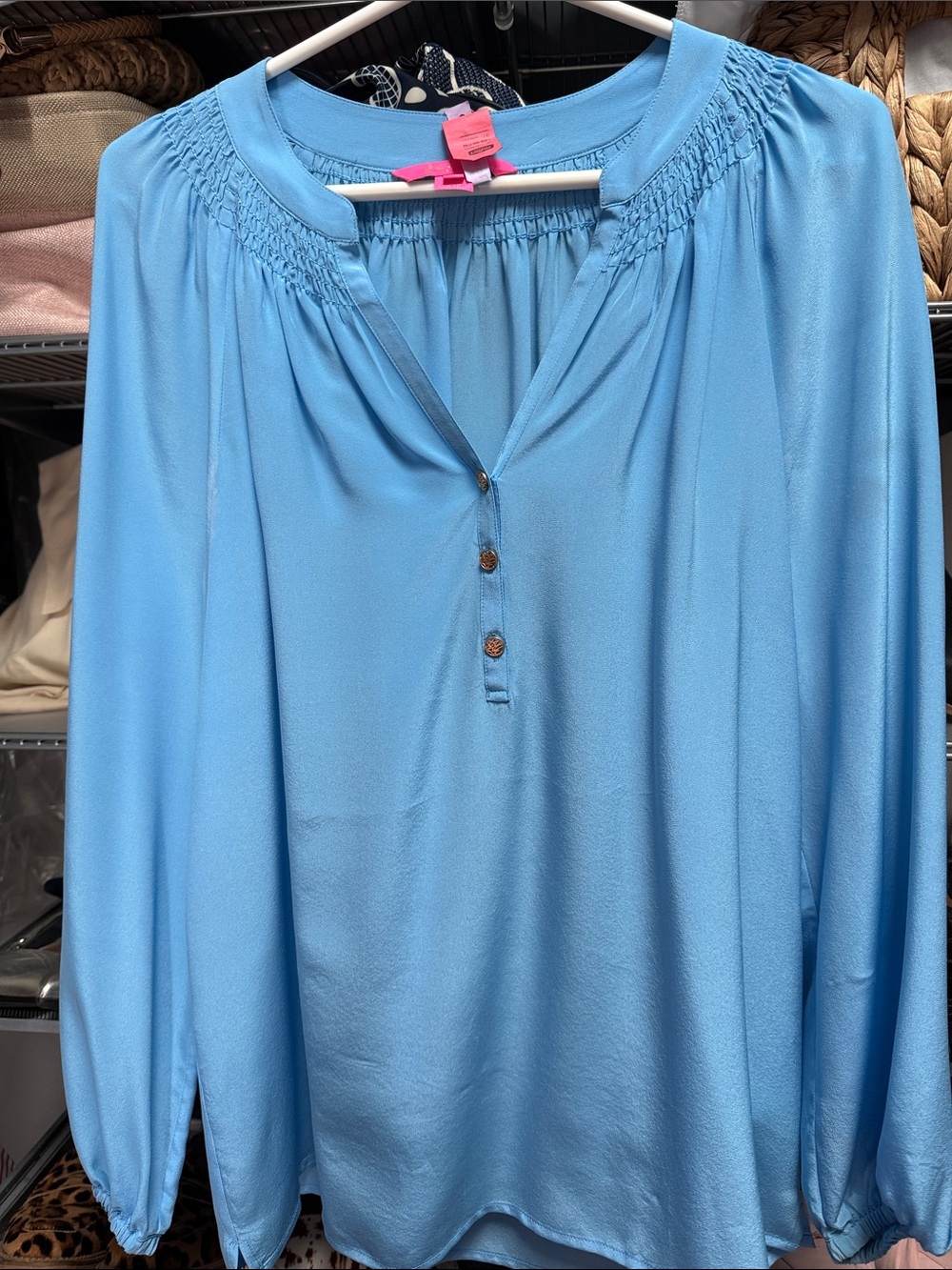 Lilly Pulitzer Sky Blue Long-Sleeve Elsa Silk Blouse